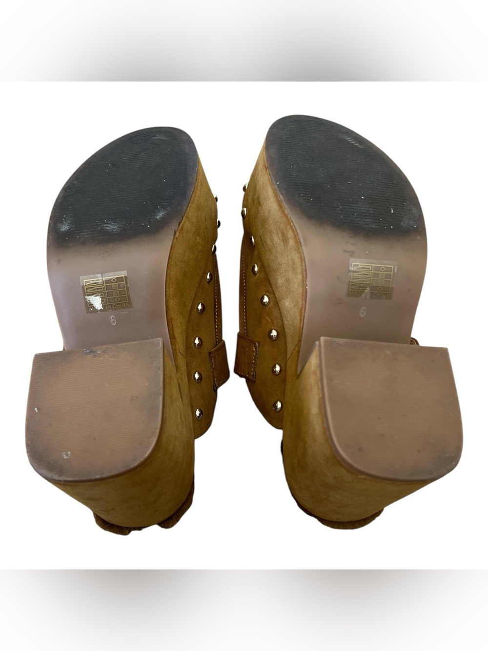 Free People Suede Shearling Studded Clogs Mules Buckle Size 6 - Picture 9 of 9
